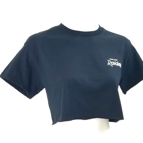 Oakland Raiders Double Script Retro Logo NFL "Cropped" Crop Top Football Tee - Picture 2 of 6